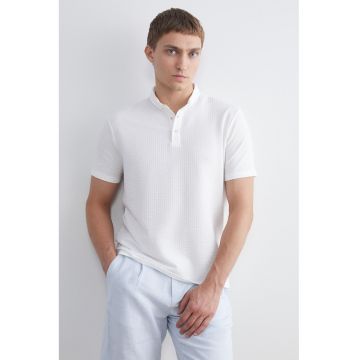 Tricou texturat cu guler polo - Alb optic