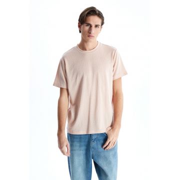 Tricou uni cu aspect cu striatii - Roz prafuit