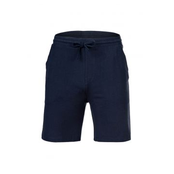 Pantaloni scurti din amestec de bumbac cu snur - Albastru