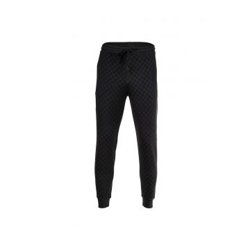 Pantaloni sport in carouri cu snur - Negru