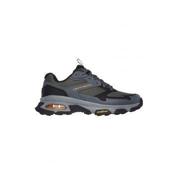 Pantofi de plasa cu garnituri de piele ecologica pentru drumetii Sleek Envoy - Negru/Gri