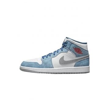 Pantofi sport barbati  Air Jordan 1 Mid - albastru-rosu - piele si material textil - profil mediu
