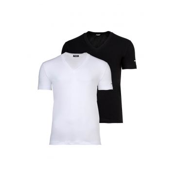 Set de tricouri cu decolteu in V - 2 piese - Alb/Negru