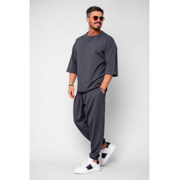 Set Flex Tricou Oversized si pantalon Baggy Grey Anthracite 20007 - Gri antracit