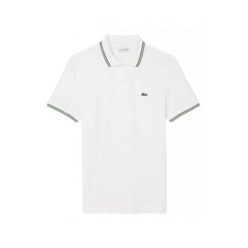 Tricou barbati -  Polo regular fit - Alb/Verde - Bumbac