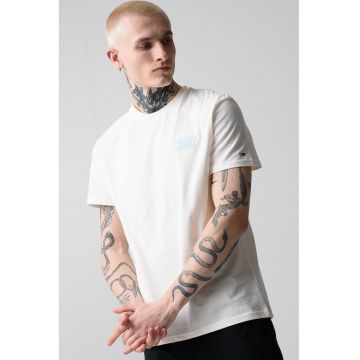 Tricou cu decolteu la baza gatului si imprimeu logo - Alb fildes