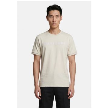 Tricou cu decolteu la baza gatului si logo - Bej