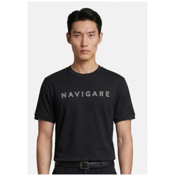 Tricou cu decolteu la baza gatului si logo - Negru