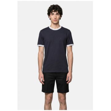 Tricou din bumbac cu decolteu la baza gatului - Bleumarin