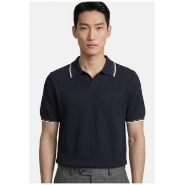 Tricou polo cu benzi contrastante - Bleumarin