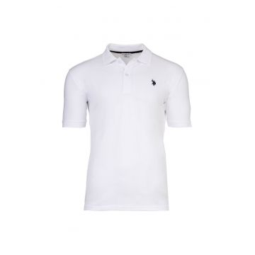 Tricou polo cu broderie logo - Alb