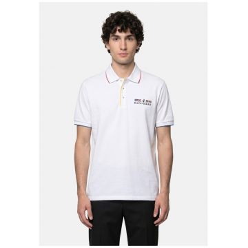 Tricou polo din bumbac cu logo pe piept - Alb