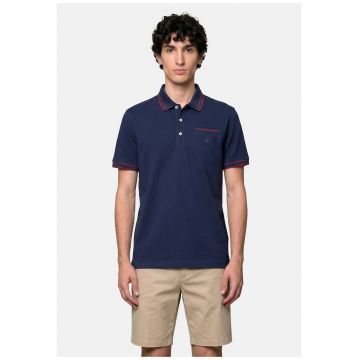Tricou polo din bumbac cu model uni - Bleumarin
