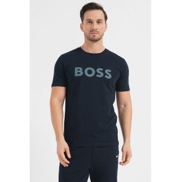 Tricou regular fit cu imprimeu logo cauciucat Thinking - Gri/Bleumarin