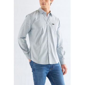 Camasa Barbati -  Camasa 1 Compozitie Material 100% Bumbac - Croi Regular Fit - Inchidere Nasturi - 1 - Albastru - Albastru