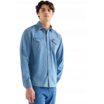 Camasa Barbati -  Camasa Western - Marime L - Culoare Albastru - Croi Regular Fit - Stil Drept - Inchidere Capse - Albastru
