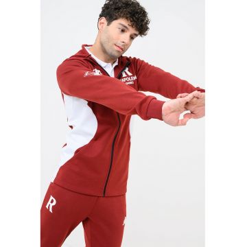 Hanorac cu fermoar si buzunare pentru fotbal Mequo 2 - Visiniu inchis/Alb optic