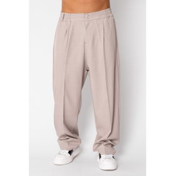 Pantalon drept larg cu nasture Taupe 22036 - Bej inchis