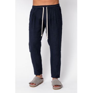 Pantaloni lung din 100% IN cu snur Navy 22264 - Bleumarin