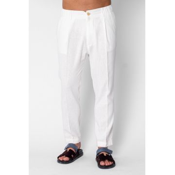 Pantaloni lungi cu nasture si tiv intors White 21769