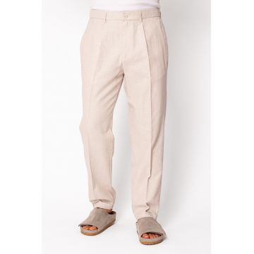 Pantaloni lungi din IN cu nasture si tiv intors Beige 22364 - Bej