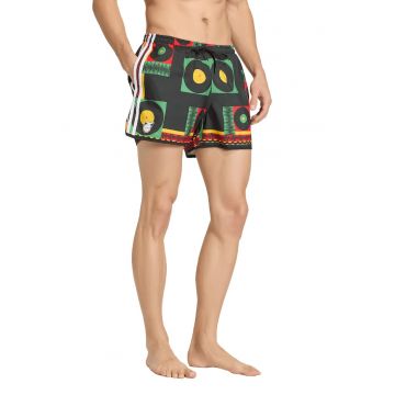 Pantaloni scurti cu talie ajustabila si model - pentru inot - Verde/Negru/Galben