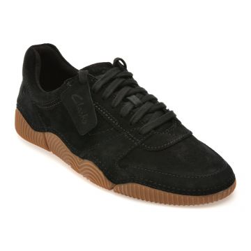 Pantofi sport CLARKS negri, SHARPHAM LACE, din piele intoarsa