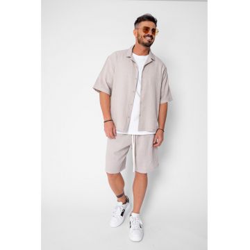 Set camasa cu maneca scurta si pantalon scurt Beige 22239 - Bej