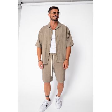 Set camasa cu maneca scurta si pantalon scurt Kaki 22251 - Kaki