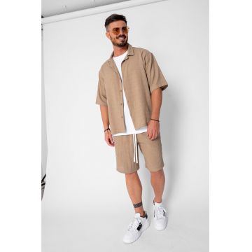Set camasa cu maneca scurta si pantalon scurt Light Brown 22244 - Maro deschis