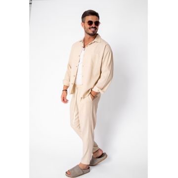 Set Camasa Oversized din IN si pantalon lung Beige 22336 - Bej