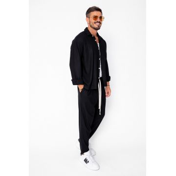 Set Camasa Oversized din IN si pantalon lung Black 22340 - Negru