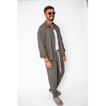 Set Camasa Oversized din IN si pantalon lung Kaki 22332 - Kaki