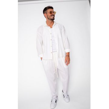Set Camasa Oversized din IN si pantalon lung Off White 22344 - Alb