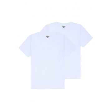 Set de tricouri din bumbac cu model uni - 2 piese - Alb