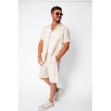 Set Palm Tricotat Camasa si Pantaloni scurti Beige 22454 - Bej