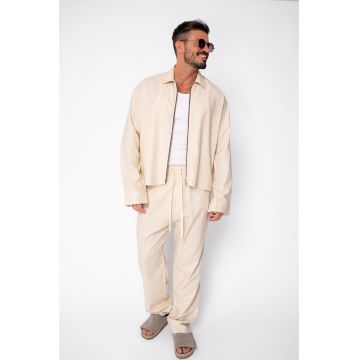 Set Toscano Oversized Jacheta cu fermoar si pantalon lung Beige 22328 - Bej
