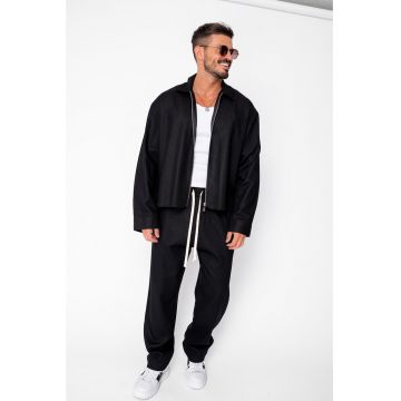 Set Toscano Oversized Jacheta cu fermoar si pantalon lung Black 22316 - Negru