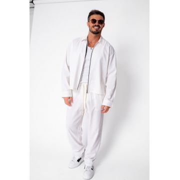 Set Toscano Oversized Jacheta cu fermoar si pantalon lung Off White 22320 - Alb