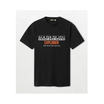 Tricou barbati -  imprimeu logo - negru - bumbac