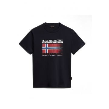 Tricou barbati -  imprimeu - negru - bumbac