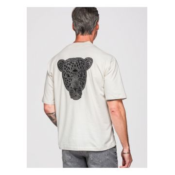 Tricou barbati loose fit cu aplicatie pantera pe spate - decolteu rotund OM-TSCT-0279 - Alb murdar