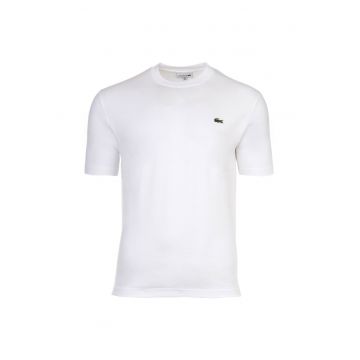 Tricou cu decolteu la baza gatului si model monograna discret - Alb