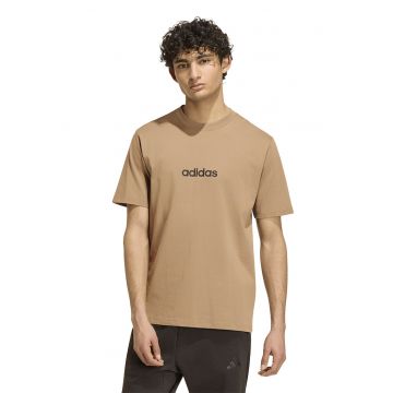 Tricou cu logo pe piept si decolteu la baza gatului - Bej inchis