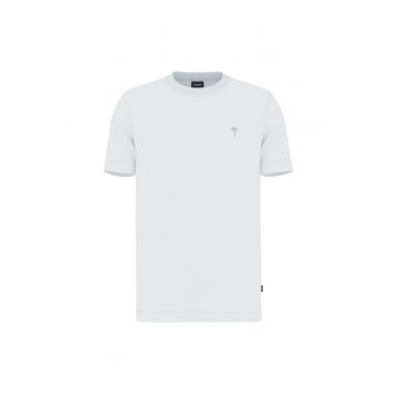 Tricou din bumbac organic cu decolteu la baza gatului - Alb