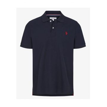 Tricou polo cu logo brodat discret - Bleumarin