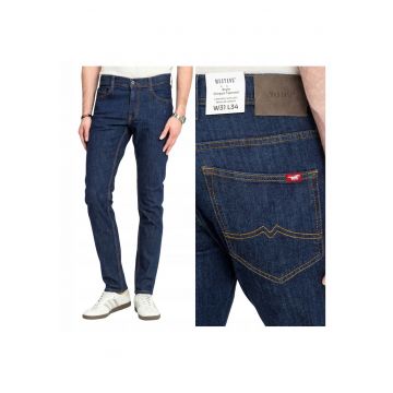 Blugi slim fit din bumbac cu talie medie si croiala conica Oregon - Albastru