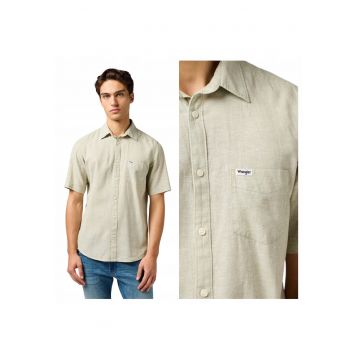 Camasa de vara din amestec de in - cu maneca scurta - regular fit - Verde deschis