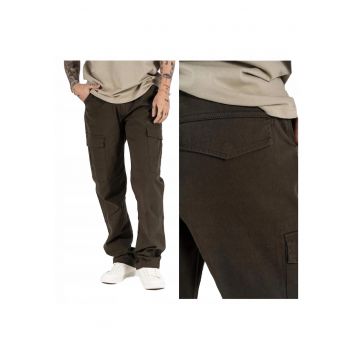 Pantaloni Barbati -  Gerry Cargo - Regular Fit - Talie Medie - Fermoar - Lungi - 5 Buzunare - Bumbac - Elastan - Verde - Maro deschis