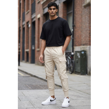 Pantaloni de trening cargo  bej  conici k075